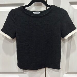 Zara Black Textured Short Sleeve Top